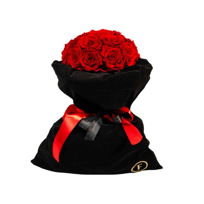 red roses that live forever in black pouch