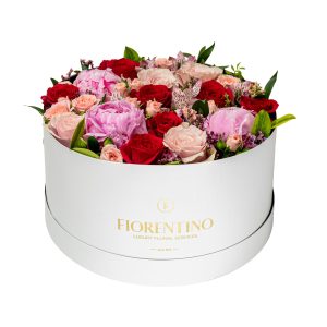 white flower box by flower shop near me