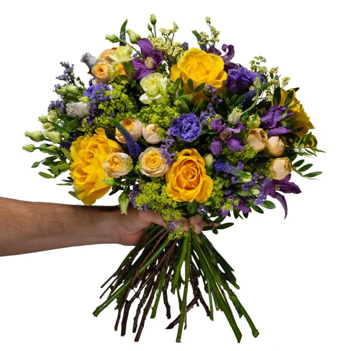 bouquet with yellow and purple flowers