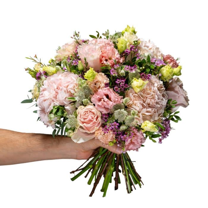 fresh flower bouquet with pink hydrangeas and roses